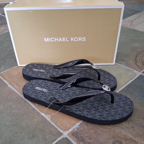 New Michael Kors Black with Logo Sandal Flip flop Slippers - Picture 1 of 5